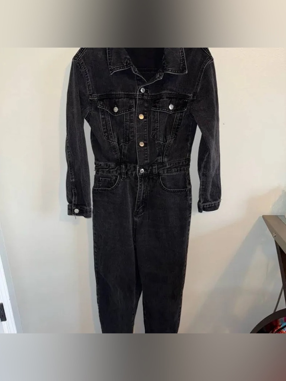 SHEIN Black Denim Jumpsuit coveralls boiler suit long sleeve large